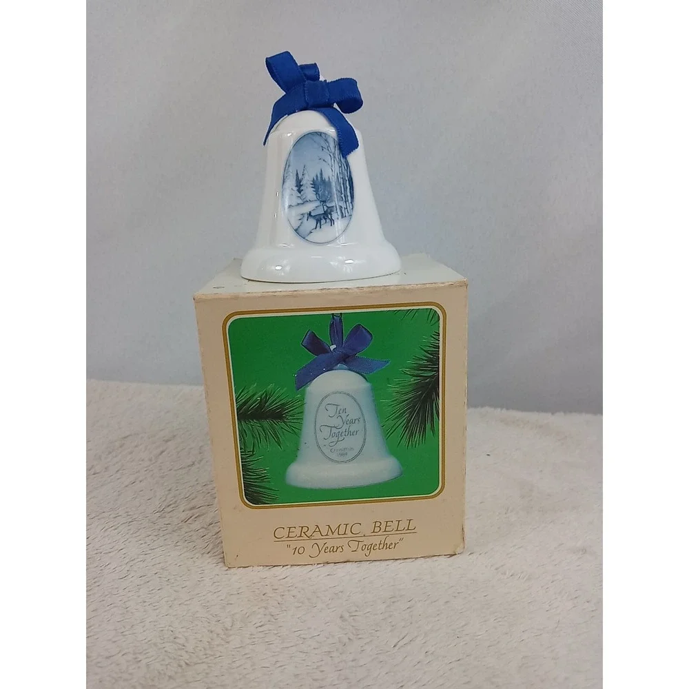 Vintage Hallmark Ceramic Bell Ornament 10 Years Together 1984‎ Christmas Bell - Picture 7 of 11